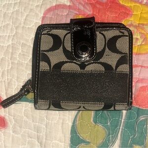 Coach Black and Gray Patterned Compact Wallet with some wear